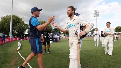 New Zealand's Kane Williamson (R) is congratulated by captain Tim Southee (L) after their team's victory (AFP) New Zealand's Kane Williamson (R) is congratulated by captain Tim Southee (L) after their team's victory (AFP)