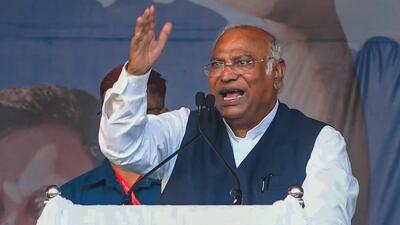 Congress chief Mallikarjun Kharge called the action “a deep assault on India’s democracy”. (PTI) Congress chief Mallikarjun Kharge called the action “a deep assault on India’s democracy”. (PTI)