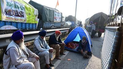 Elderly farmers at the protest site at Shambhu on the Punjab-Haryana border on Friday morning. (Ravi Kumar/HT)