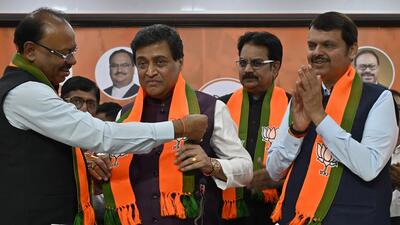 Former chief minister Ashok Chavan joining the BJP on Tuesday. (HT PHOTO) Former chief minister Ashok Chavan joining the BJP on Tuesday. (HT PHOTO)