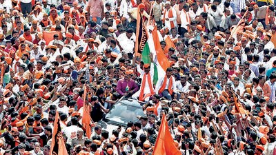 Navi Mumbai, India - Jan. 26, 2024:Maratha leader Manoj Jarange Patil gather in large numbers at Chhatrapati Shivaji Maharaj Chowk Vashi in Navi Mumbai, India, on Friday, January 26, 2024. (Photo by Bachchan Kumar/ HT PHOTO) (HT PHOTO) Navi Mumbai, India - Jan. 26, 2024:Maratha leader Manoj Jarange Patil gather in large numbers at Chhatrapati Shivaji Maharaj Chowk Vashi in Navi Mumbai, India, on Friday, January 26, 2024. (Photo by Bachchan Kumar/ HT PHOTO) (HT PHOTO)