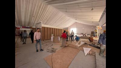 The exhibition corner of GBC 4.0 being readied on Friday (HT) The exhibition corner of GBC 4.0 being readied on Friday (HT)