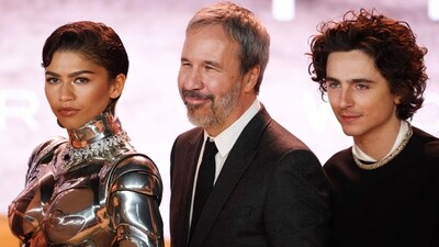  Zendaya, director Denis Villeneuve and Timothee Chalamet pose on the red carpet. "The first movie was a bit of homework for the audience that they had to learn about this world...there was a lot of back story, that's done. Now the second one was more cinematic fun for me," Villeneuve told Reuters at the London premiere, which featured a desertscape set-up and is the latest in several promotional stops for the movie. (AFP) Zendaya, director Denis Villeneuve and Timothee Chalamet pose on the red carpet. "The first movie was a bit of homework for the audience that they had to learn about this world...there was a lot of back story, that's done. Now the second one was more cinematic fun for me," Villeneuve told Reuters at the London premiere, which featured a desertscape set-up and is the latest in several promotional stops for the movie. (AFP)