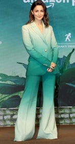 Alia Bhatt in a green pantsuit set from the shelves of Elie Saab (Photo: Yogen Shah) Alia Bhatt in a green pantsuit set from the shelves of Elie Saab (Photo: Yogen Shah)