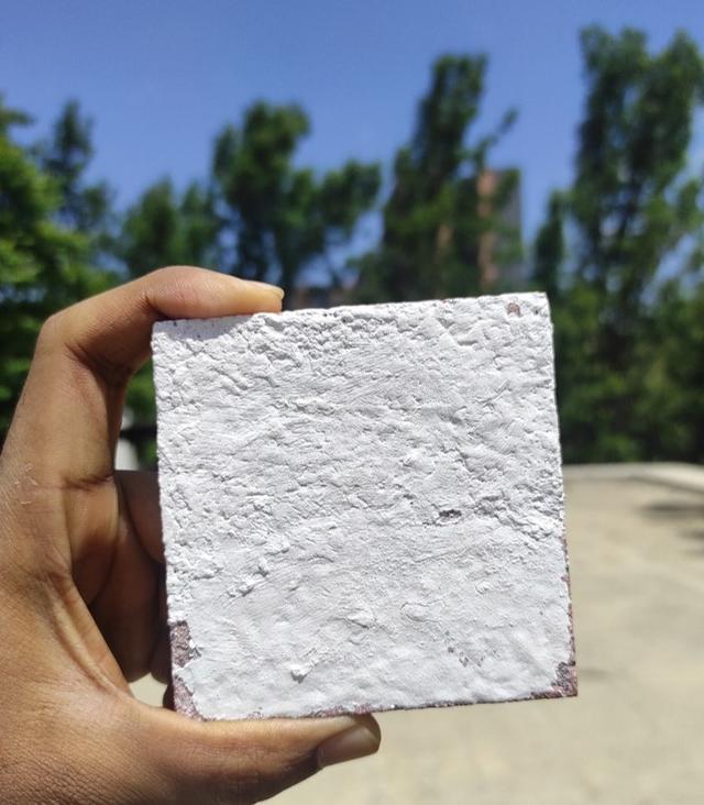 A sample of the ultra-white paint created by researchers at the Jawaharlal Nehru Centre for Advanced Scientific Research (JNCASR). A sample of the ultra-white paint created by researchers at the Jawaharlal Nehru Centre for Advanced Scientific Research (JNCASR).