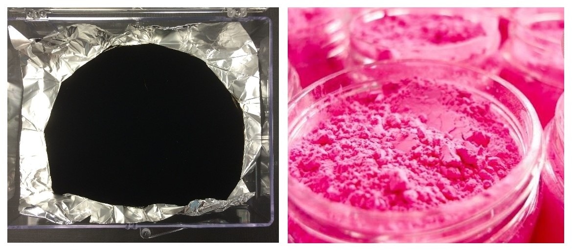 Vantablack, made using carbon nanotubes, absorbs 99.965% of the light around it, creating a sensory void and erasing a surface’s contours and details from view. Culture Hustle’s highly reflective pinkest pink. (Surrey NanoSystems; Culture Hustle) Vantablack, made using carbon nanotubes, absorbs 99.965% of the light around it, creating a sensory void and erasing a surface’s contours and details from view. Culture Hustle’s highly reflective pinkest pink. (Surrey NanoSystems; Culture Hustle)