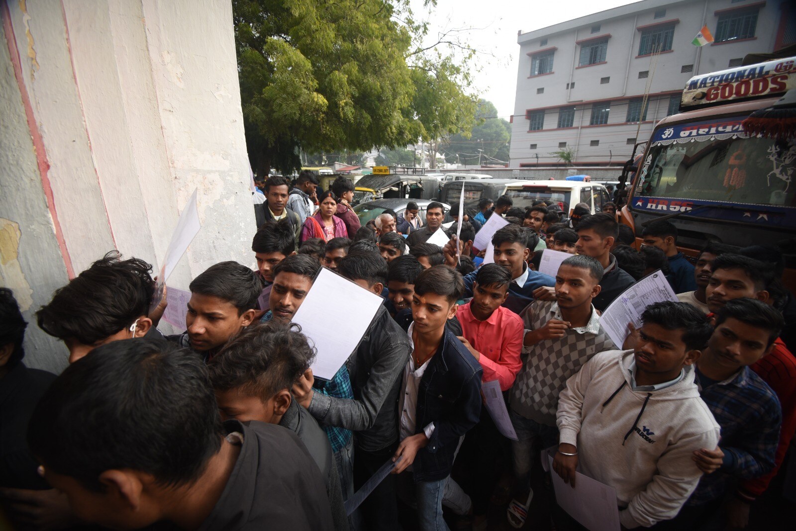 Students standing in queue to appear in the Bihar Board class 10th examination at D.D. Nandan Kanya High School Danapur in Patna 
 (Santosh Kumar )