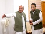 Speaker of the Madhya Pradesh Legislative Assembly Narendra Singh Tomar with senior Congress leader Kamal Nath last week. 

