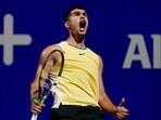 Carlos Alcaraz, of Spain, celebrates a point during an Argentina Open ATP quarterfinal tennis match against Andrea Vavassori Carlos Alcaraz, of Spain, celebrates a point during an Argentina Open ATP quarterfinal tennis match against Andrea Vavassori
