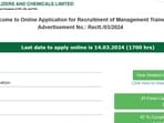 RFCL invites applications for Management trainee posts, apply online from Feb 14 to Mar 14