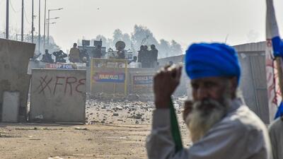 A farmer on protest at Shambhu on the Punjab-Haryana border on Saturday. (PTI Photo) A farmer on protest at Shambhu on the Punjab-Haryana border on Saturday. (PTI Photo)