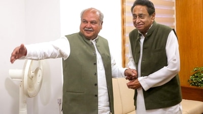Speaker of the Madhya Pradesh Legislative Assembly Narendra Singh Tomar with senior Congress leader Kamal Nath last week. (ANI file photo) Speaker of the Madhya Pradesh Legislative Assembly Narendra Singh Tomar with senior Congress leader Kamal Nath last week. (ANI file photo)