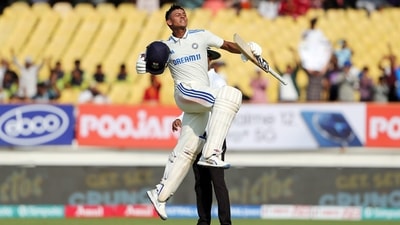Yashasvi Jaiswal celebrates his century during Day 3 of the 3rd Test match against England, at Saurashtra Cricket Association Stadium in Rajkot (ANI ) Yashasvi Jaiswal celebrates his century during Day 3 of the 3rd Test match against England, at Saurashtra Cricket Association Stadium in Rajkot (ANI )