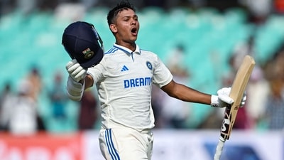 Yashasvi Jaiswal celebrates his 2nd century of the series. (AFP) Yashasvi Jaiswal celebrates his 2nd century of the series. (AFP)