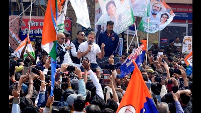 Congress leader Rahul Gandhi addresses supporters during the ‘Bharat Jodo Nyay Yatra’, in Varanasi, Saturday (PTI) Congress leader Rahul Gandhi addresses supporters during the ‘Bharat Jodo Nyay Yatra’, in Varanasi, Saturday (PTI)