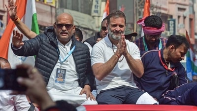 Congress leader Rahul Gandhi with Uttar Pradesh party president Ajay Rai during the 'Bharat Jodo Nyay Yatra', in Varanasi on Saturday. (ANI Photo) Congress leader Rahul Gandhi with Uttar Pradesh party president Ajay Rai during the 'Bharat Jodo Nyay Yatra', in Varanasi on Saturday. (ANI Photo)