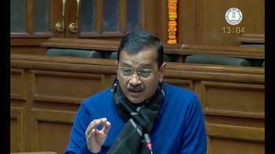 Delhi chief minister Arvind Kejriwal in the Assembly on Saturday. (ANI) Delhi chief minister Arvind Kejriwal in the Assembly on Saturday. (ANI)