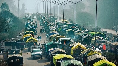 Farmers camp out near the Shambhu border. (AFP) Farmers camp out near the Shambhu border. (AFP)