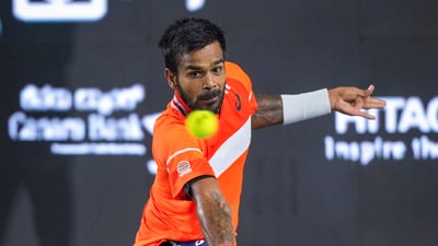 India's Sumit Nagal returns the ball (PTI) India's Sumit Nagal returns the ball (PTI)