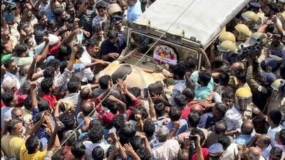 The protsters gheraoed a forest department vehicle in Kerala’s Wayanad district and laid a wreath on it to send the message that the department failed in protecting the lives of people from animal attacks. (PTI) The protsters gheraoed a forest department vehicle in Kerala’s Wayanad district and laid a wreath on it to send the message that the department failed in protecting the lives of people from animal attacks. (PTI)