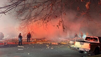 First responders work the scene after an explosion at a house, late Friday, Feb. 16, 2024, in Sterling, Va. (Nicki Jhabvala/The Washington Post via AP) (AP)