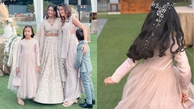 Shahid Kapoor's wife Mira Rajput and kids Misha, Zain at a wedding. Shahid Kapoor's wife Mira Rajput and kids Misha, Zain at a wedding.