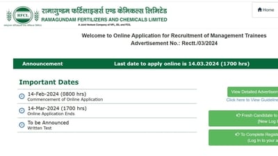 RFCL invites applications for Management trainee posts, apply online from Feb 14 to Mar 14 RFCL invites applications for Management trainee posts, apply online from Feb 14 to Mar 14