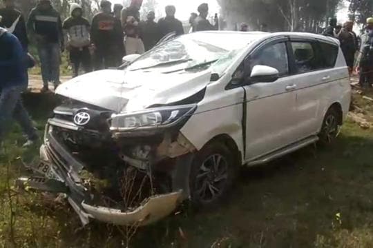 The official vehicle of the MLA after the accident on Saturday. (HT Photo)