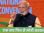 Prime Minister Narendra Modi addresses the second day of BJP's National Convention, at Bharat Mandapam, in New Delhi on Sunday. Prime Minister Narendra Modi addresses the second day of BJP's National Convention, at Bharat Mandapam, in New Delhi on Sunday.