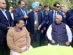 Congress president Mallikarjun Kharge with Delhi Chief Minister Arvind Kejriwal during a meeting, at Congress leader Abhishek Manu Singhvi's residence in New Delhi on Sunday. Congress president Mallikarjun Kharge with Delhi Chief Minister Arvind Kejriwal during a meeting, at Congress leader Abhishek Manu Singhvi's residence in New Delhi on Sunday.