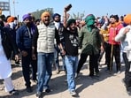 Farmers during a protest at Sambhu border near Ambala.
