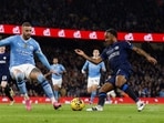Chelsea's Raheem Sterling in action before scoring their first goal 