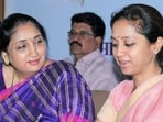 Sunetra Pawar (left) with Supriya Sule Sunetra Pawar (left) with Supriya Sule