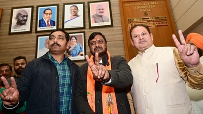 Manoj Sonkar after the Chandigarh mayoral elections. (HT file photo) Manoj Sonkar after the Chandigarh mayoral elections. (HT file photo)