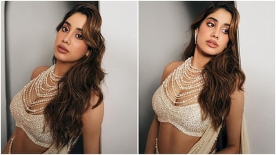Assisted by hairstylist Amit Thakur, Janhvi styled her long, luscious locks into soft curls and left them open at the side, cascading beautifully down her shoulders and complementing her breathtaking look. (Instagram/@janhvikapoor) Assisted by hairstylist Amit Thakur, Janhvi styled her long, luscious locks into soft curls and left them open at the side, cascading beautifully down her shoulders and complementing her breathtaking look. (Instagram/@janhvikapoor)