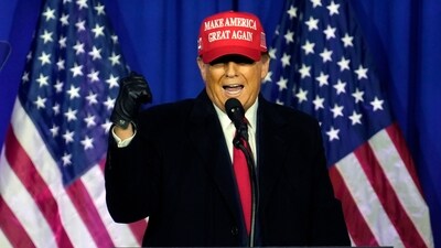 Republican presidential candidate former President Donald Trump speaks at a campaign rally in Waterford Township, Mich., Saturday, Feb. 17, 2024 (AP/PTI) (AP) Republican presidential candidate former President Donald Trump speaks at a campaign rally in Waterford Township, Mich., Saturday, Feb. 17, 2024 (AP/PTI) (AP)