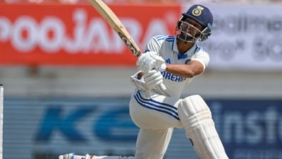 India's Yashasvi Jaiswal watches the ball after playing a shot during Day 4 of third Test between India and England (AFP)