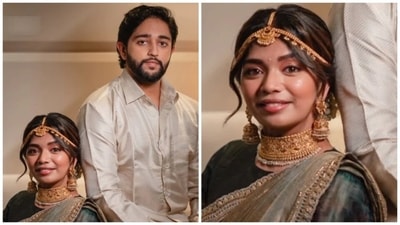 Director Shankar’s daughter Aishwarya Shankar with her fiancé Tarun Karthik. Director Shankar’s daughter Aishwarya Shankar with her fiancé Tarun Karthik.