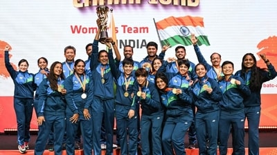 Team India celebrates the Badminton Asia Team Championships title (AFP)