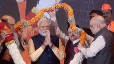 PM Narendra Modi felicitated by party leaders at the BJP National Convention 2024 in Delhi (Twitter/@BJP4India) PM Narendra Modi felicitated by party leaders at the BJP National Convention 2024 in Delhi (Twitter/@BJP4India)