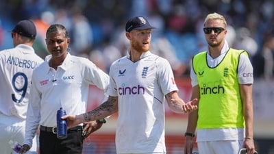 Did India declare or not? England captain Ben Stokes reacts after a confusion occurred over the India's declaration of innings during the 4th day of the 3rd cricket Test match between India and England, at Niranjan Shah Stadium, in Rajkot (PTI)