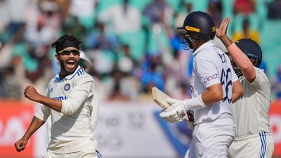 India's Ravindra Jadeja was named the Player of the Match in the team's record win at the Niranjan Shah Stadium, in Rajkot. In addition to picking a five-wicket haul, the all-rounder notched up a century in the first innings.&nbsp; (PTI)