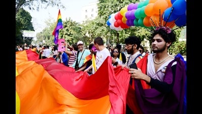 Participants at the queer pride march in Lucknow on Sunday. (Deepak Gupta/ht)
