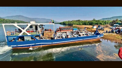 The vessel, which can carry 33 cars and 100 passengers, has been given to Suvaranadurg Shipping and Marine Services Private Limited to operate by the MMB for three months. (HT Photo) The vessel, which can carry 33 cars and 100 passengers, has been given to Suvaranadurg Shipping and Marine Services Private Limited to operate by the MMB for three months. (HT Photo)
