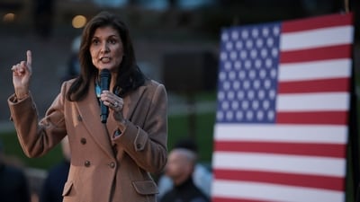 Republican presidential candidate former U.N. Ambassador Nikki Haley speaks during a campaign (Getty Images via AFP) Republican presidential candidate former U.N. Ambassador Nikki Haley speaks during a campaign (Getty Images via AFP)