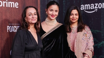 (L-R) Soni Razdan, Alia Bhatt and Shaheen Bhatt at special screening of Poacher in London. (L-R) Soni Razdan, Alia Bhatt and Shaheen Bhatt at special screening of Poacher in London.