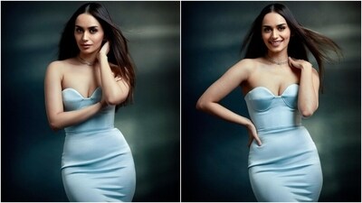 Manushi's ice blue gown is from the shelves of the designer label Alex Perry. Celebrity stylist Sheefa J Gilani styled the actor in the gown. It features a strapless design, a sweetheart neckline with a plunge detail exposing her decolletage, a fitted corset bodice, structured boning on the torso, a cinched waistline, a bodycon skirt with a mermaid silhouette, and a floor-length hem. (Instagram) Manushi's ice blue gown is from the shelves of the designer label Alex Perry. Celebrity stylist Sheefa J Gilani styled the actor in the gown. It features a strapless design, a sweetheart neckline with a plunge detail exposing her decolletage, a fitted corset bodice, structured boning on the torso, a cinched waistline, a bodycon skirt with a mermaid silhouette, and a floor-length hem. (Instagram)
