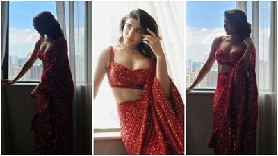 Samantha Ruth Prabhu attended an event in Malaysia dressed in an Arpita Mehta saree. (Instagram) Samantha Ruth Prabhu attended an event in Malaysia dressed in an Arpita Mehta saree. (Instagram)