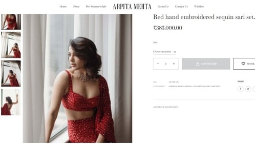 The price of Samantha Ruth Prabhu's red sequin saree by Arpita Mehta. (arpitamehtaofficial.com) The price of Samantha Ruth Prabhu's red sequin saree by Arpita Mehta. (arpitamehtaofficial.com)