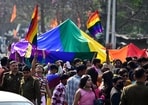 Participants at the Awadh Queer Pride held in Lucknow on Sunday.